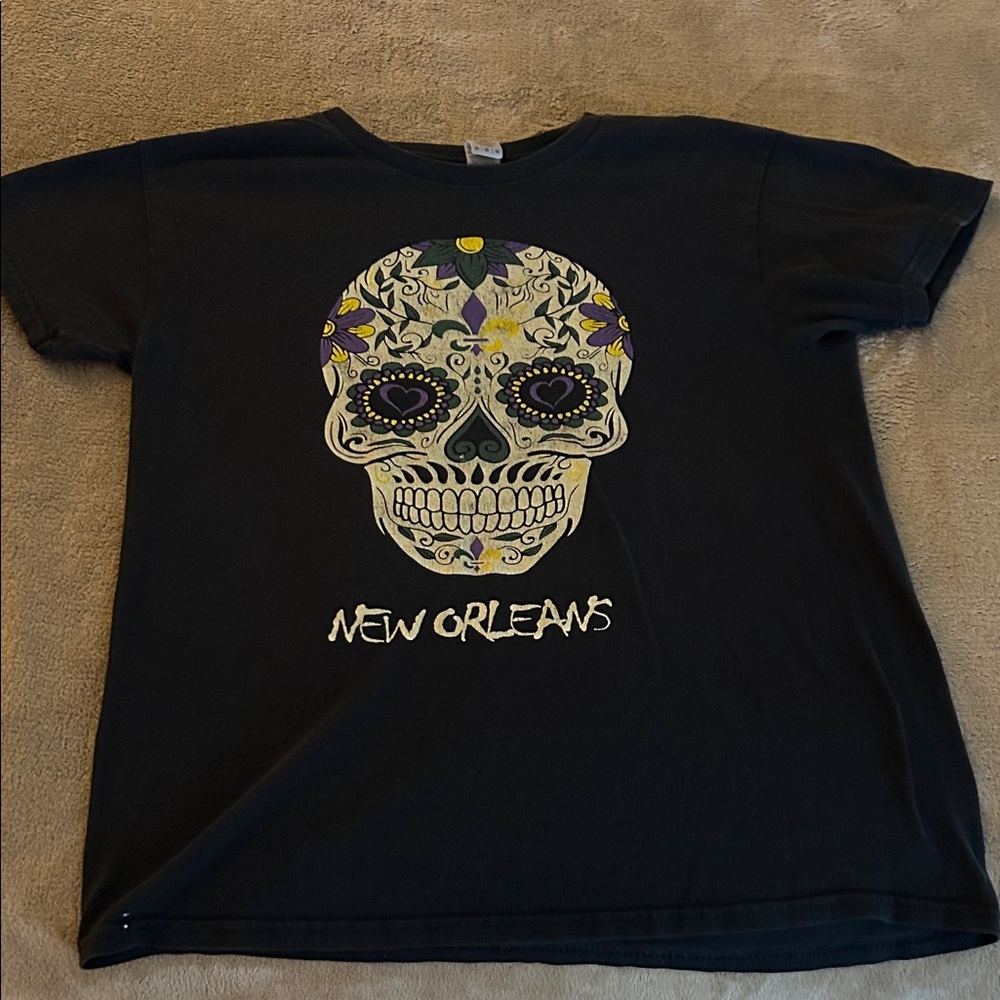 Gildan Kids Skull Tee - Black with Purple and Yellow Accents